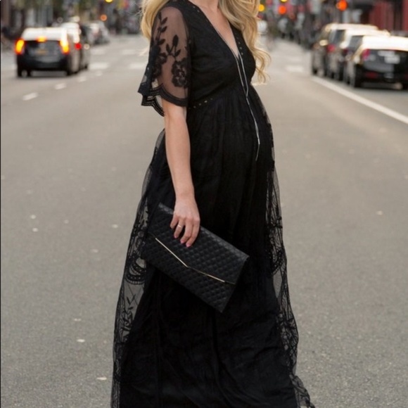 Pinkblush Dresses & Skirts - Black Lace Mesh Overlay Maternity Maxi Dress
